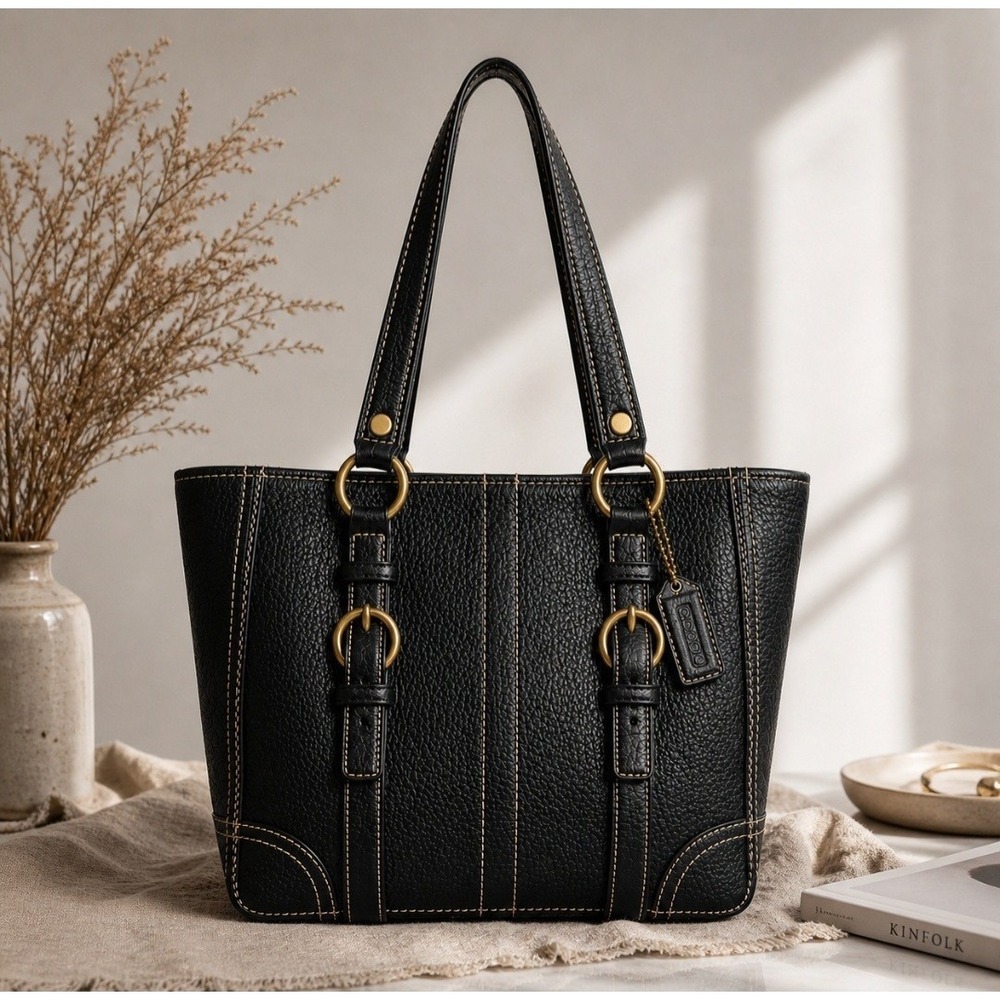 Coach Chelsea Pebbled Leather Tote Black Shoulder Bag Brass Hardware Work Bag